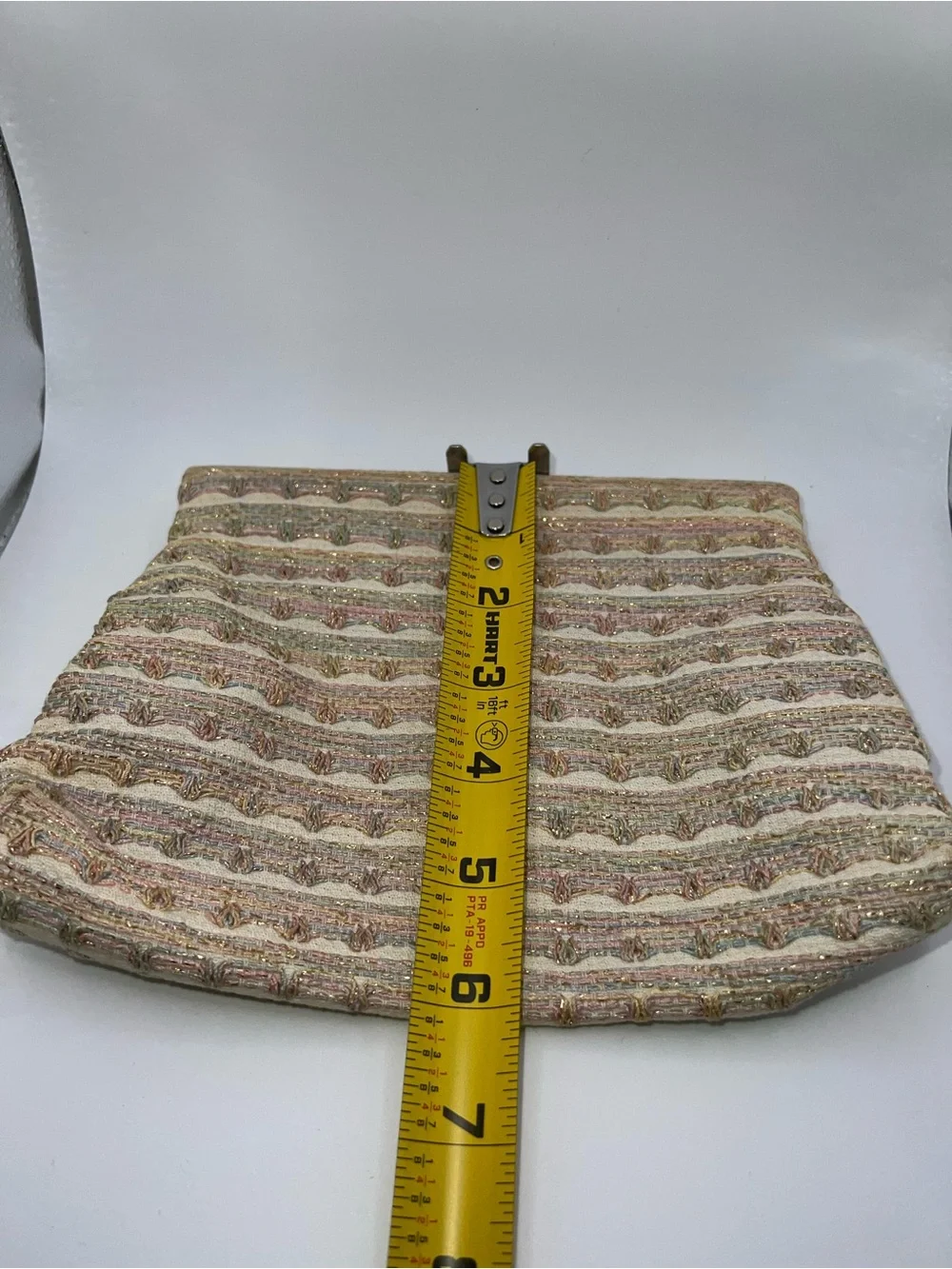 Woven Neutral Striped Evening Clutch - Beige and Gold